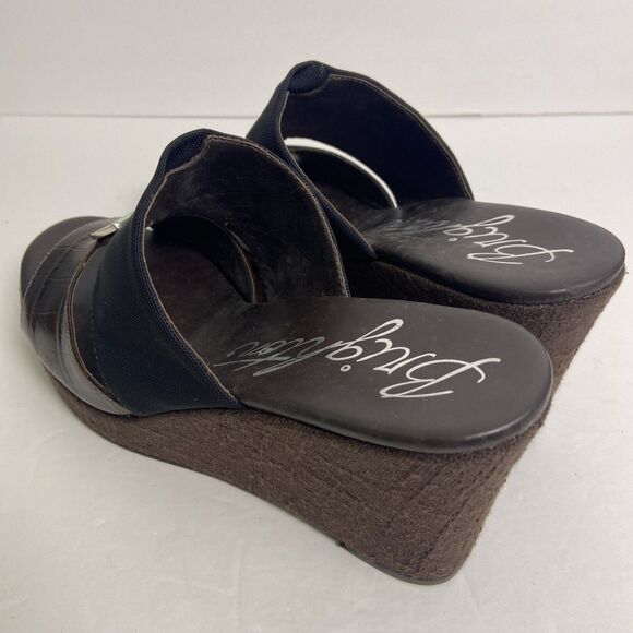 BRIGHTON Dream Brown Black Silver Leather Wedge Slip On Summer Sandals Size 7 - Picture 6 of 11